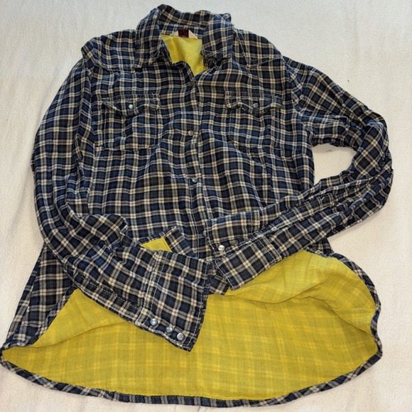 Old‎ Navy Pearl Snap Button Down Shirt Navy Plaid Women's M Preppy Outdoor Y2K - Picture 8 of 11